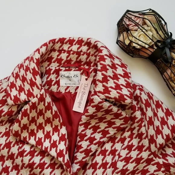 ***SOLD***Red & White Tailored Houndstooth Peacoat - Picture 4 of 8